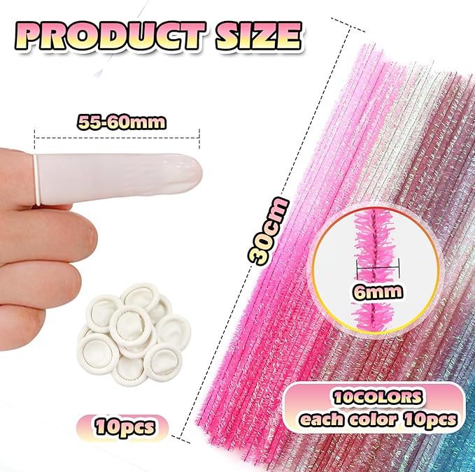 TOAOB 100pcs Gradient Glitter Pipe Cleaners 10 Colors Chenille Stems for Crafts 12 Inch Fuzzy Sticks Craft Supplies for DIY Art Craft Projects Home Decorations