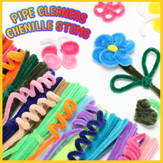 1800 Pcs Pipe Cleaners 6 mm by 12 Inch Chenille Stems Pipe Cleaners Craft Supplies Art Supplies for Kids Adults DIY Creative Decorations, 36 Assorted Colors