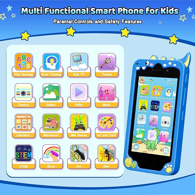 Kids Smart Phone for Boys, 4.0" Touchscreen Learning Music Puzzle-Games Toddler Phone for Kids Ages 3-9, Dual Camera,Built-in 8G SD Card Kids Phone Toy, Gifts for Kids Cell Phone Toy, Light Blue