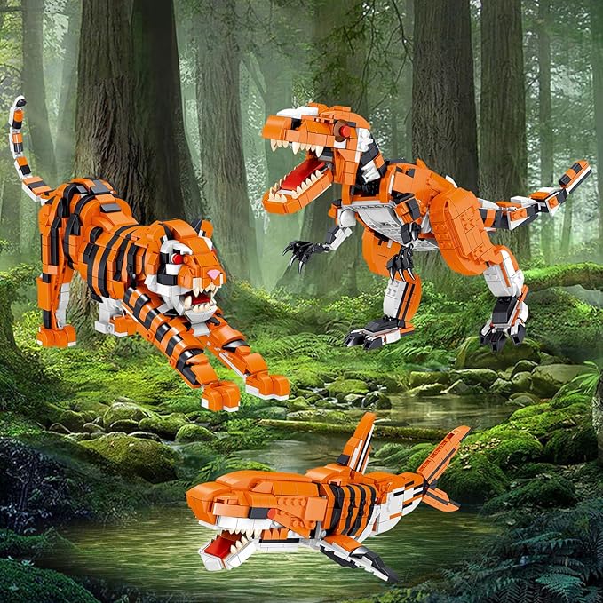 1030 Piece STEM Building Toys-3in1 Mini Transforming Toy Building Set with Dinosaur/Tiger/Shark Building Kit, Educational Toy for Kids 6-12, Christmas Birthday Gifts for Girls Boys Ages 8-14+