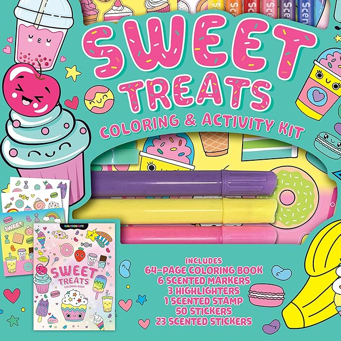 Hinkler Kaleidoscope: Sweet Treats Coloring & Activity Kit - Kids Cute Dessert Themed Coloring Book w/Scented Stationery & Stickers, Ages 6+