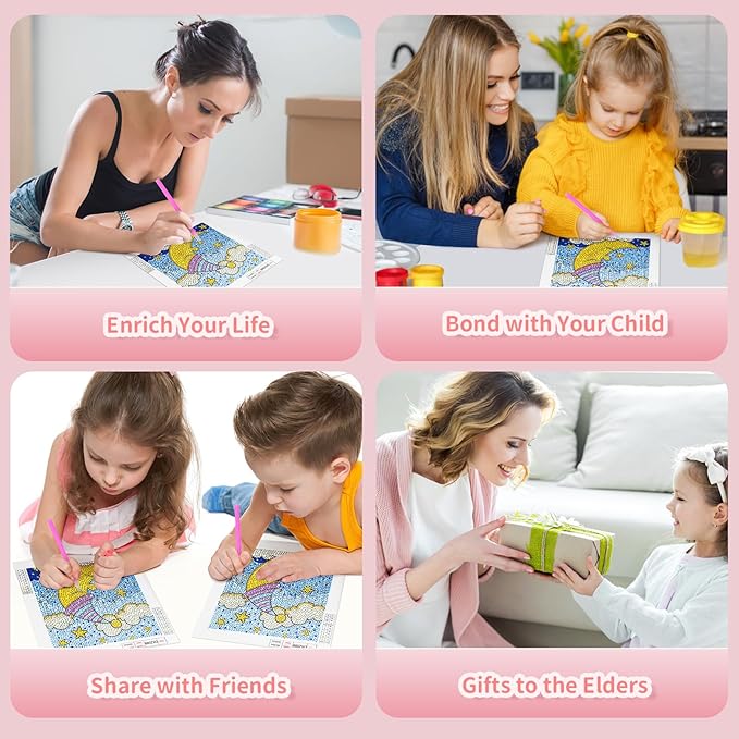 Turniton 5D Diamond Painting Kits for Kids, Diamond Arts Painting Kits with Wooden Frame, Moon Kids' Mosaic Kits for Beginners, Girls, Adults, Diamond Painting Pictures, Arts Craft for Home Decor