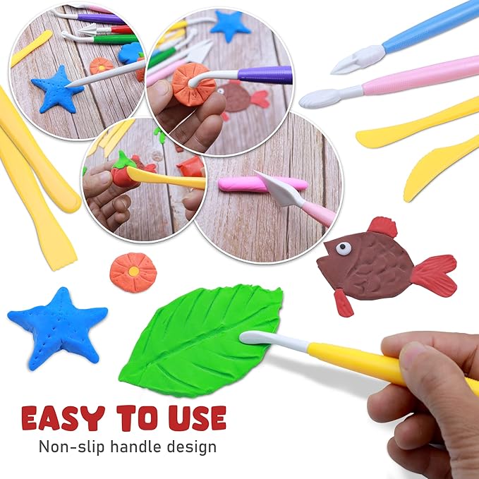 DUGATO Clay Modeling Tools, 17pcs Plastic Ceramic Pottery Tool Set, Double-Head Design, Assorted Colors, for Shaping and Sculpting, Cake Decorating Supplies Kit for Beginners DIY Craft