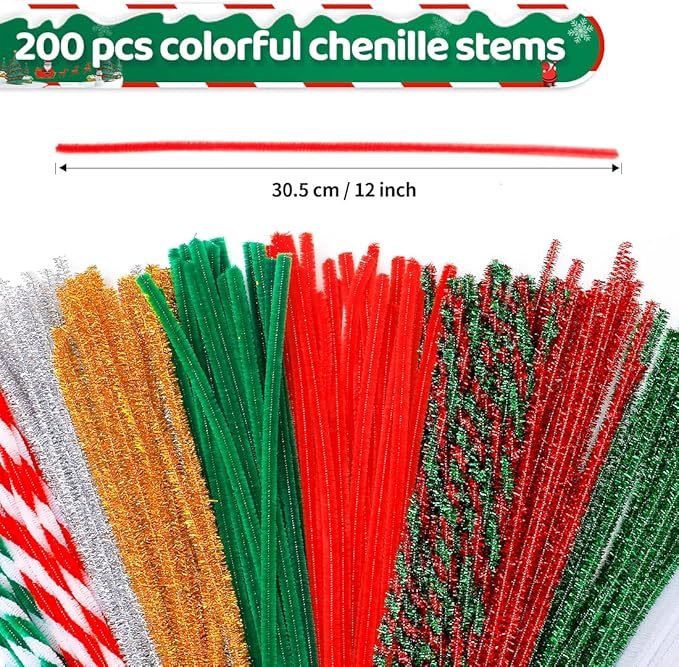 Eppingwin 180pcs Pipe Cleaners,Christmas Pipe Cleaners Craft Supplies,Chenille Stems for DIY Arts Crafts Project(Christmas Colors)