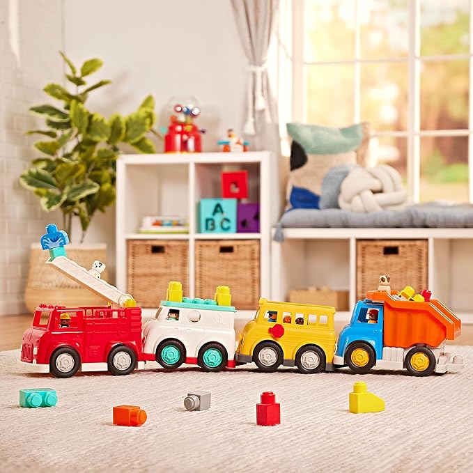 Battat – School Bus – 8Pc Construction Set – 5 Figures & 2 Blocks – Build-On Vehicle – 12 Months + – Locbloc® School Bus