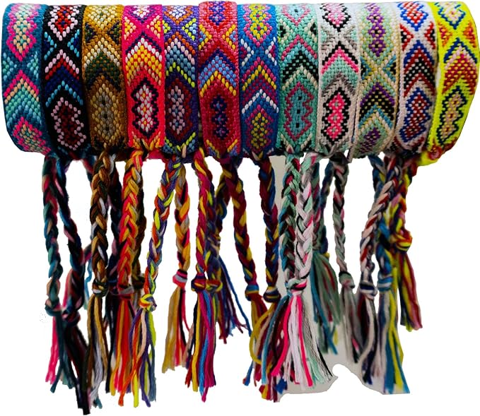 Woven Friendship Bracelets, Braided Bracelets String, Adjustable Nepal Bracelet,Mexico Wave Anklet for Best Friends Kids Women Girls Kids Men, Assorted Colorful(12PCS)