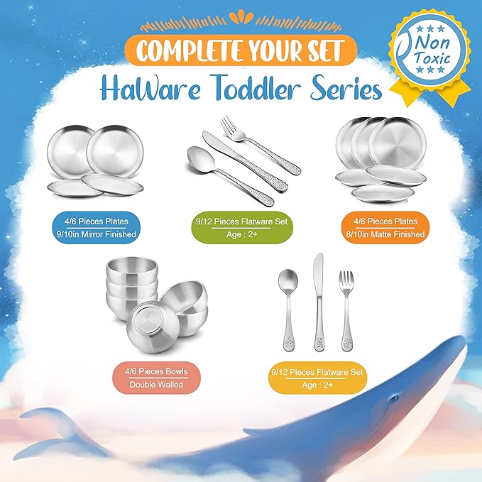 HaWare 12-Piece Kids Silverware, Stainless Steel Toddler Utensils Flatware Set, Preschooler Eating Utensils Includes 4 Spoons 4 Forks 4 Knives, Metal Children Cutlery for Home School, Mirror Finished