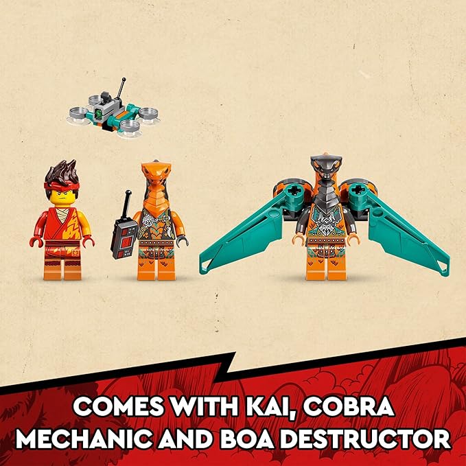 LEGO NINJAGO Kai’s Fire Dragon EVO Toy 71762 for Kids with Cobra & Boa Snake Warrior Figures and Kai Minifigure, Collectible Mission Banner Series