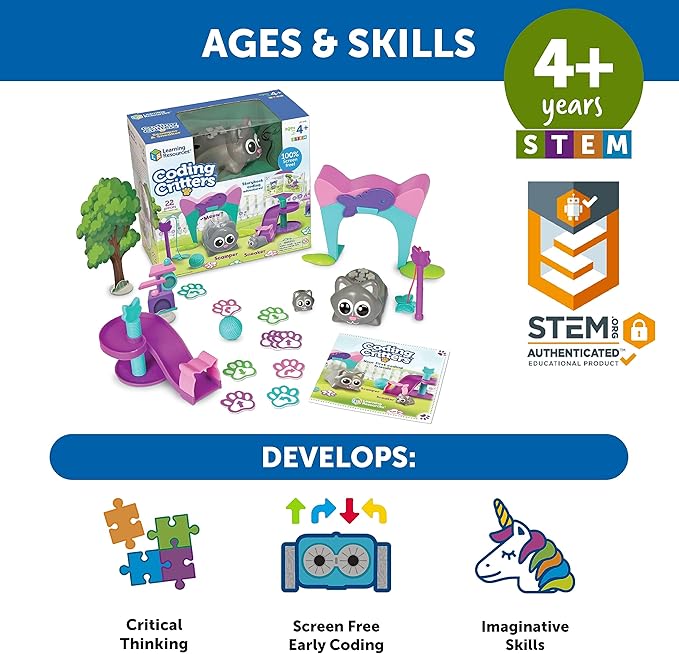 Learning Resources Coding Critters Scamper & Sneaker, Screen Free Toys Coding for Kids, Electronic Learning & Education Toys for Preschool STEM Ages 4 and Up