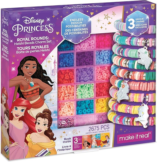Disney Princess: Royal Rounds: Heishi Beads Charms Set - 2675 Pieces, Make It Real, Beads & Storage Container, 3 Princess Charms, Moana Belle Arielle, Tweens & Girls, Jewelry Kit, Ages 8+
