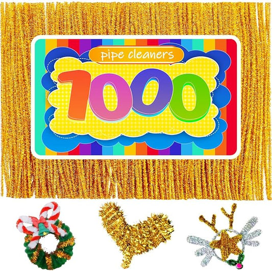 GAGANIU 1000pcs Pipe Cleaners, Pipe Cleaners for Crafts, Craft Supplies Multicolor Chenille Stems for Art&Craft Christmas DIY Projects(Golden Glitter)