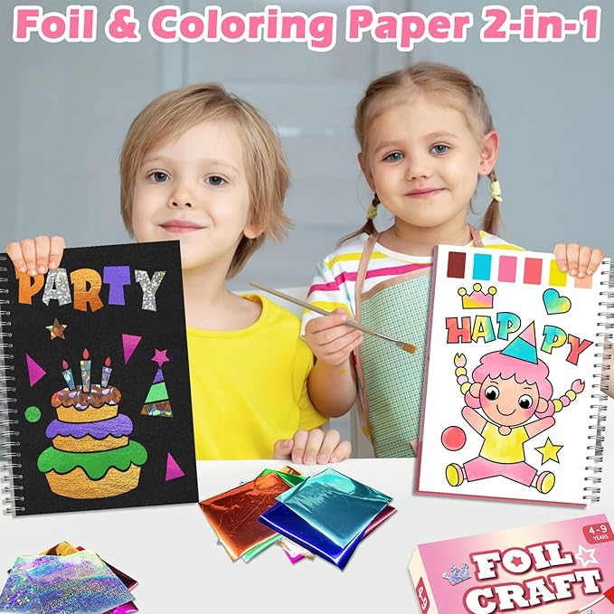 SOOVSY Art & Craft Activity Toys Kit, Foil Animals Crafts Children Fun DIY Creative Toy of The Year, No Mess Art Kits for Kids, Gift for Boys Girls Ages… (Birthday&Coloring)