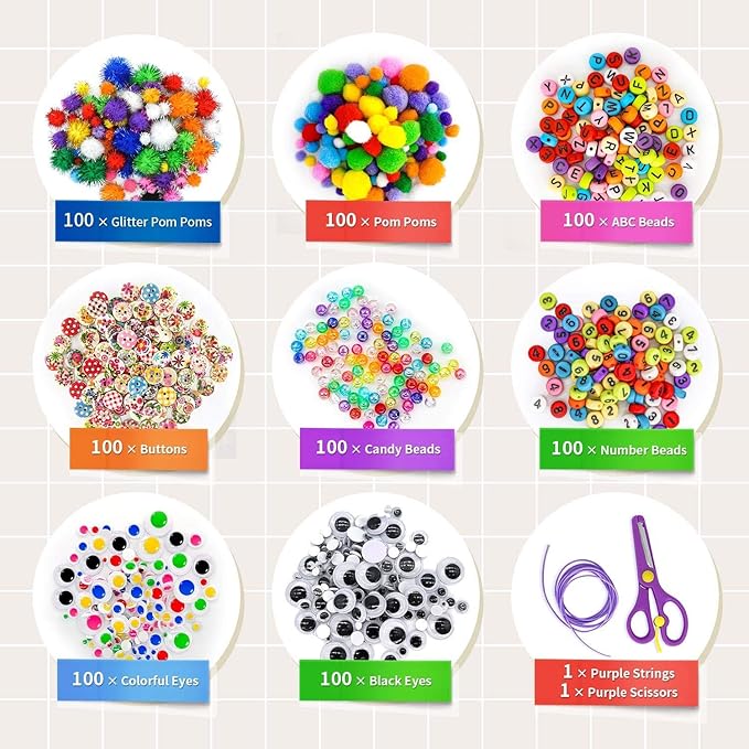 1405 Pcs Art and Craft Supplies for Boys and Girls, Toddler DIY Craft Art Supply Set Included Pipe Cleaners, Pom Poms, Feather, Folding Storage Box - All in One for Craft DIY Art Supplies (F0-Pink)