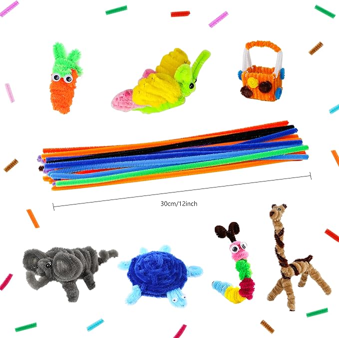 Caydo 200 PCS Thick Pipe Cleaners Craft Supplies Multi-Color Chenille Stems for Art and Craft Projects Creative DIY Decorations (12inch x 6mm)