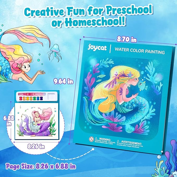 JoyCat Paint with Water Coloring Books for Toddlers, Watercolor Painting Sets for Kids Ages 3-5 4-8, Arts and Crafts Drawing Activities Toy Birthday Gifts for Boys Girls (Ocean Princess)