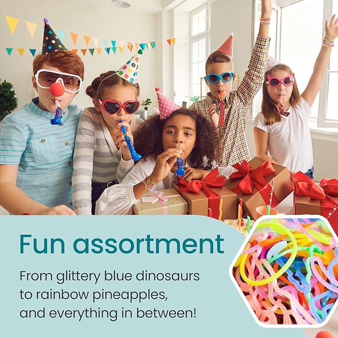 Wexbi home Mega Assortment Fun Bandz - Silicone Bandz Bracelets in a Variety of Vibrant Colors and Fun Shapes, Fun Silly Toy for Children (144)