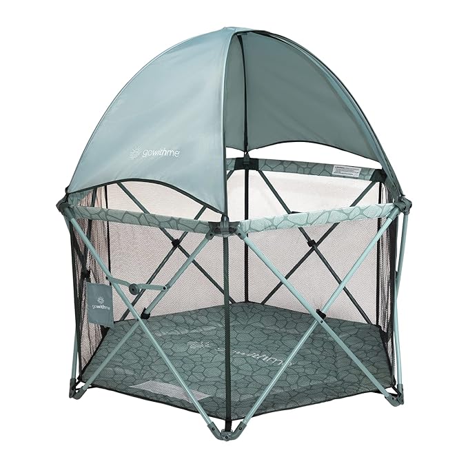 Baby Delight Go with Me Eclipse Deluxe Portable Playard | Playpen | Sun Canopy | Indoor and Outdoor | Ultra Padded Nylon Floor | Green Garden