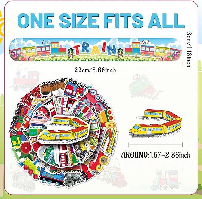 74 PCS Train Party Favors, 24 PCS Train Slap Bracelets 50 PCS Train Stickers Train Birthday Party Decorations Supplies Gifts for Kids Classroom Rewards