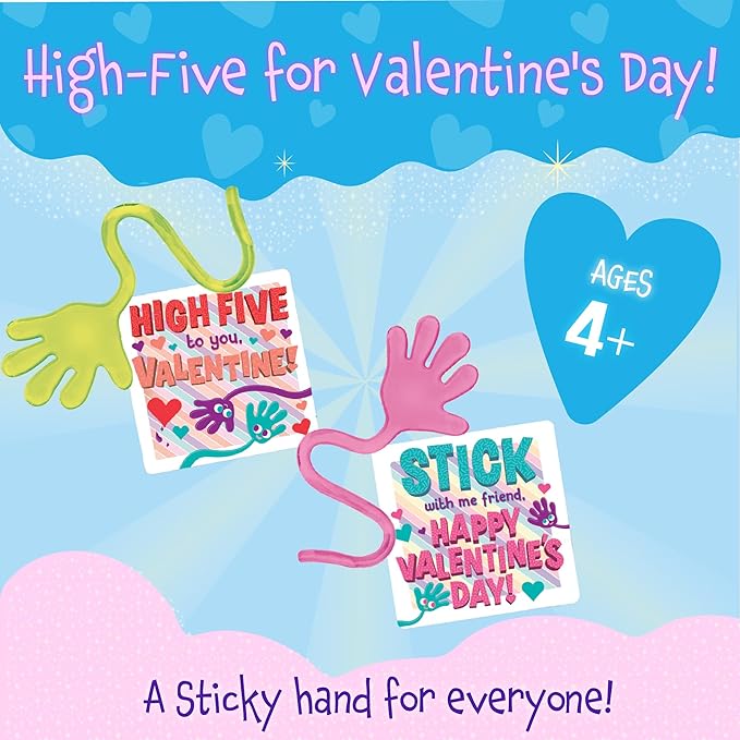 Peaceable Kingdom Valentines Cards for Kids Classroom, Set of 28 Valentines Day Gifts - Sticky Hands