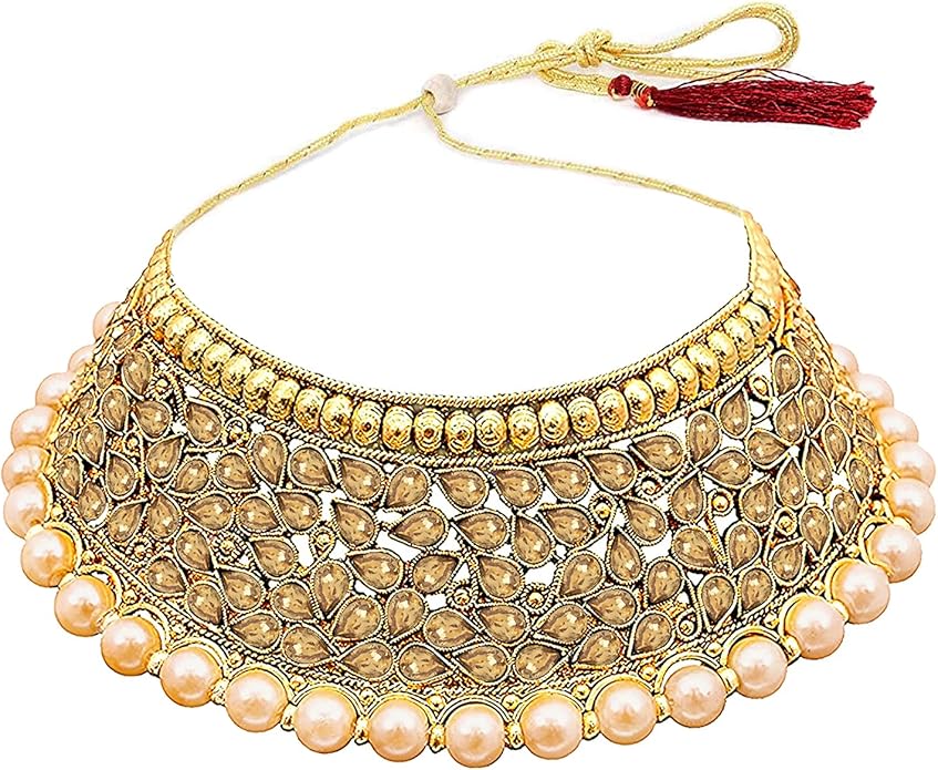 Aheli Wedding Designer Choker Necklace with Jhumki Earrings Maang Tikka Set Ethnic Bollywood Traditional Fashion Stylish Jewelry for Indian Women & Girls