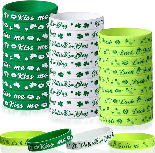 St. Patrick's Day Silicone Bracelet Green Shamrock Rubber Wristbands Bracelets Lucky Clover Silicone Bracelets for Irish Party Favor Supplies Decorations Gifts for Adult