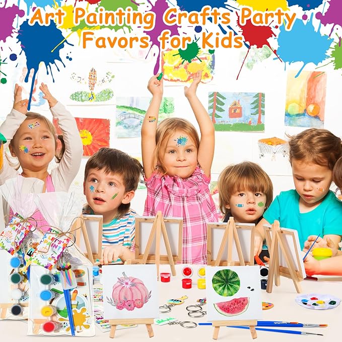 HyDren Paint Party Favors Include Mini Watercolor Paint Set Small Painting Canvas with Easel Palette Brush Paint Stickers Tattoo Sticker Keychain for Class Birthday Art Party(158 Pcs, Classic Style)