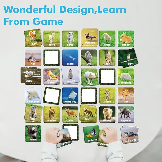 Hebayy 72 PCS Memory Matching Game, Animal Baby Matching Cards for Toddlers 36 Pairs Memory Cards for Preschool 4 5 6 Years Old