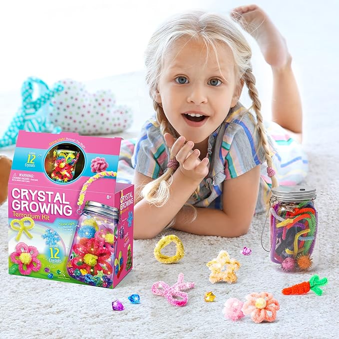 XXTOYS Crystal Growing Kit - Crafts for Girls Ages 6-8 - Create 12 Flowers Crystals Science Experiment Kit - DIY Decorative Lamp Set Light Up The Night - STEM Educational Toys Gifts for 6+