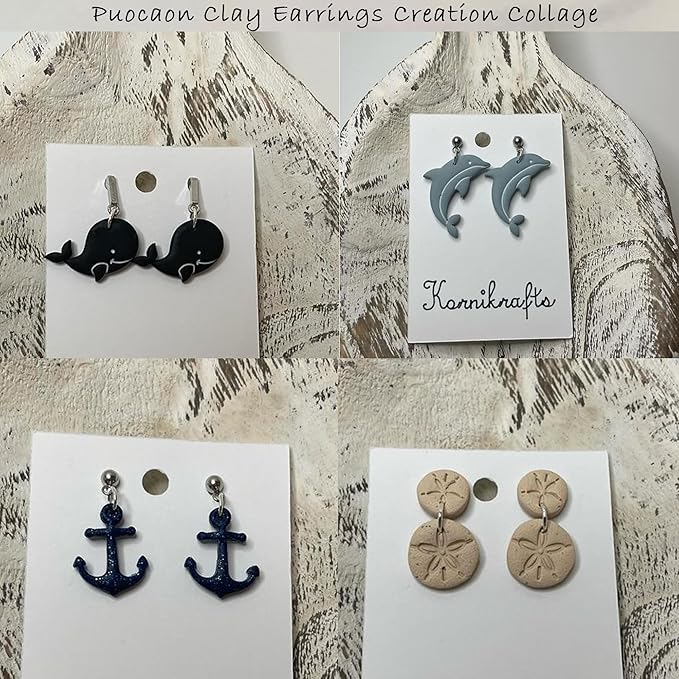 Puocaon Sea Polymer Clay Cutters - 9 Pcs Scallop Seashell Clay Cutters for Earrings, Sand Dollar Clay Earring Cutters, Anchor Shape Clay Cutters for Polymer Clay Jewelry, Coral Dolphin Clay Cutters