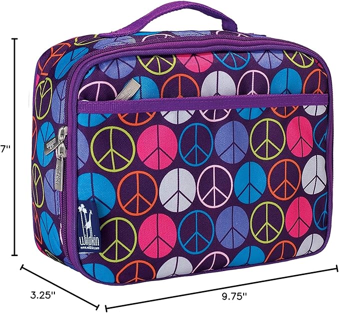 Wildkin Kids Insulated Lunch Box Bag for Boys & Girls, Reusable Kids Lunch Box is Perfect for Early Elementary Daycare School Travel, Ideal for Hot or Cold Snacks & Bento Boxes (Peace Signs)