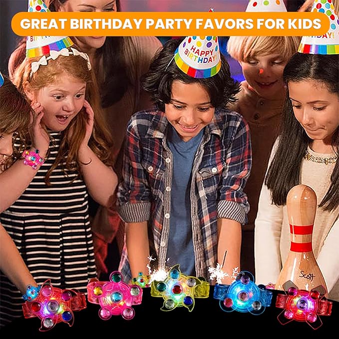 WELLVO 28 Pack Party Favors for Kids 4-8-12 - LED Light Up Fidget Spinner Bracelets Glow in The Dark Party Supplies, Birthday Gifts, Treasure Box Toys, Carnival Prizes, Pinata Goodie Bags Stuffers