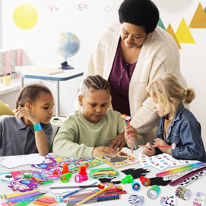 BenLouis 120Pcs Kids' Party Favors Sets Stampers Pencils Stickers School Stationery Bulk for Kids 4-8-12 Classroom Birthday Candy Goodie Bags Pinata Stuffers Rewards Gifts Supplies