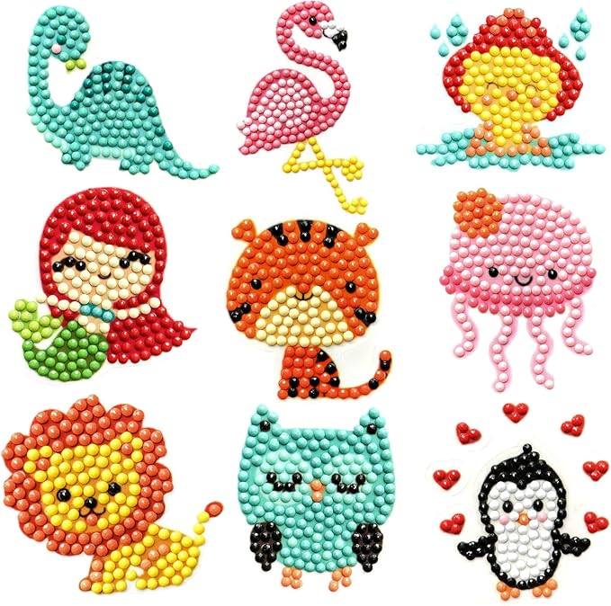 sinceroduct Diamond Art Kits for Kids, 64 Pcs Diamond Art Stickers Crafts for Kids Ages 4-6-8-12, 5D DIY Animals Gem Art Stickers Kits for Girls Boys Adults Beginners, Christmas Diamond Art Gifts