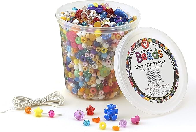 Hygloss Products Bucket O'Bead Multi Mix 12 Oz, Container (with Elastic Thread)