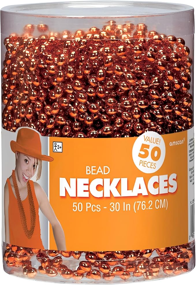 Orange Oval Bead Necklaces (30") - Pack Of 50 - Gorgeous & Attention-Grabbing, Perfect for Parties, Fun Events & Stylish Fashion Statement