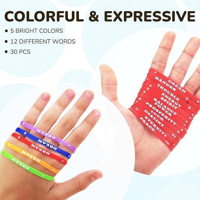 Rubber Bracelets - 30 Pcs Silicone Wristbands - Rubber Band Bracelet Party Favors for Kids - Rubber Bracelet for Kids - Silicone Wristband for Kids - Wristbands Silicone - Vending Machine Toys
