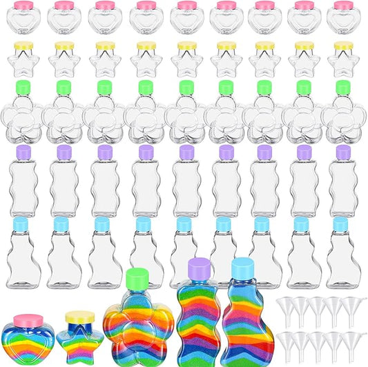 Tanlade 50 Pcs Sand Art Bottles Plastic Sand Art Containers with 10 Funnels Sand Art Bottles Kits for Kids Craft Collection Bottles for Craft DIY Art Activity Party Group, Sand Not Included (Colorful)