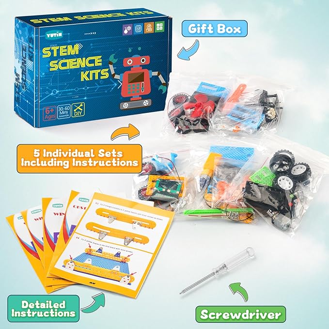 STEM Kits for Kids Age 8-10, STEM Toys for 6 7 8 10 12 Year Old Boys Girls Gifts, Robot Building Kits for Boys Crafts 8-12 5-7, Science Experiments for Kids 5 6-8 8-13, Car Engineering Activities Kit