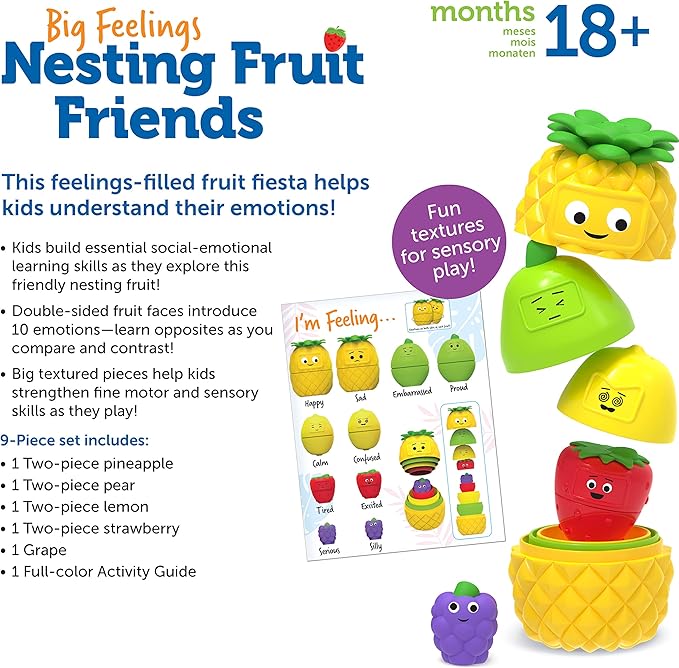 Learning Resources Big Feelings Nesting Fruit Friends, Social Emotional Toys for Toddlers, Sensory Toys for Autistic Children, Speech Therapy Materials, 9 Pieces, Ages 18+ Months