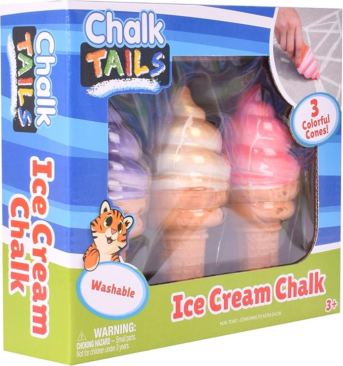 Sunny Days Entertainment, LLC. Ice Cream Chalk Set, 3 Piece Jumbo Sidewalk Chalk, Washable, Non-Toxic For Arts and Crafts for Kids Ages 3+