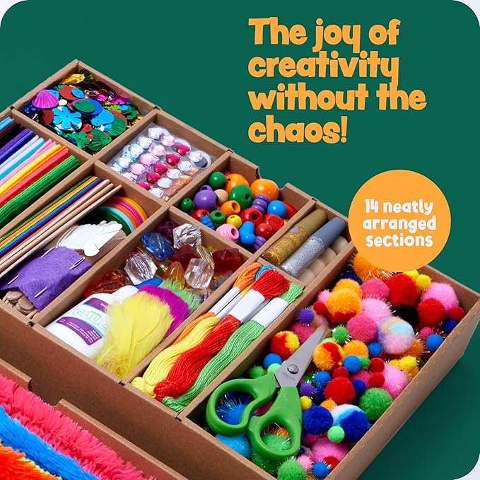 Dan&Darci Arts and Crafts Vault - Craft Supplies Kit in a Box for Kids Ages 4 5 6 7 8 9 10 11 & 12 Year Old Girls & Boys - Crafting Set Kits - Easter Gift Ideas for Kid Art Activity Gifts