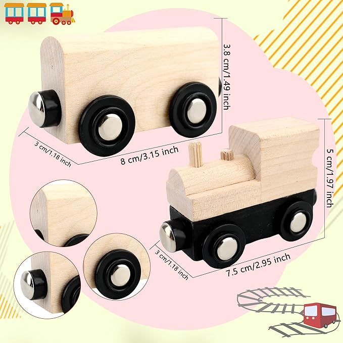 12 Pcs Wooden Trains Toys Unpainted Wood Train Cars Weak Magnetic Suction Paintable Wooden Railway for Kids Educational Toys Birthday Christmas Party Gifts (Style Set 4)