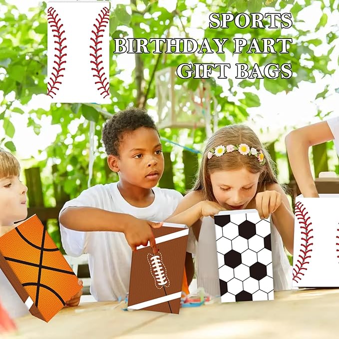 Sports Party Favors - Sports Theme Birthday Party Supplies Decorations, Gift Bags, Slap Bracelets, Rubber Bracelets, Tattoo Stickers, Button Pin, DIY Stickers for Boys Girls Kids Party Favor