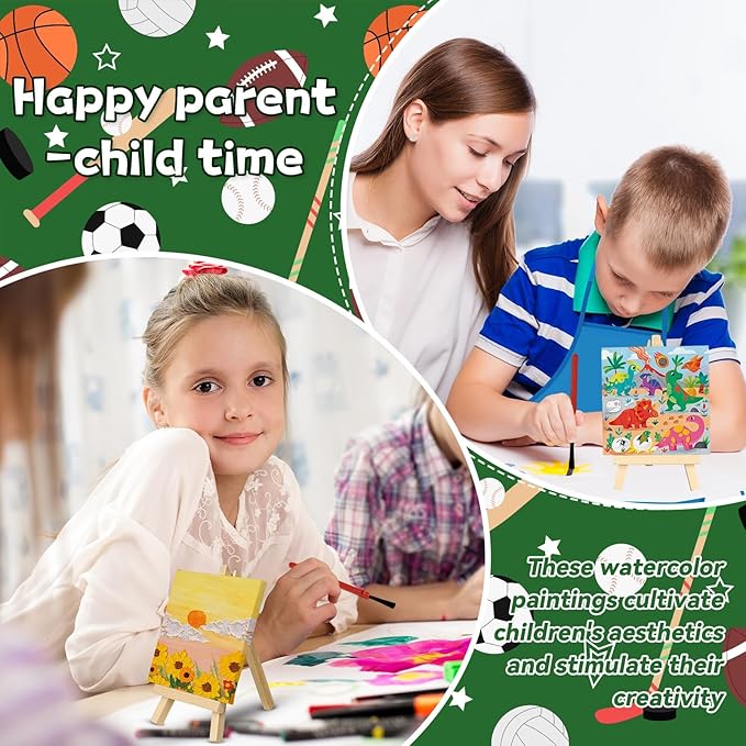 Gosodeny 24 Sets Valentines Watercolor Paint Set Painting Cards Painting Canvas Panel with Wooden Easel Watercolor Paint Painting Brush Kit Valentines Day Cards Packaging Bag Set Gifts