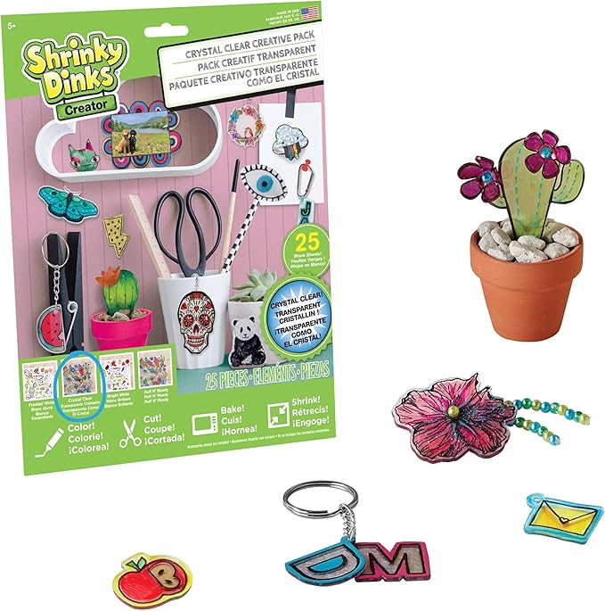 Shrinky Dinks Creative Pack, 25 Sheets Crystal Clear, Kids Art and Craft Activity Set, Kids Toys for Ages 6 Up by Just Play