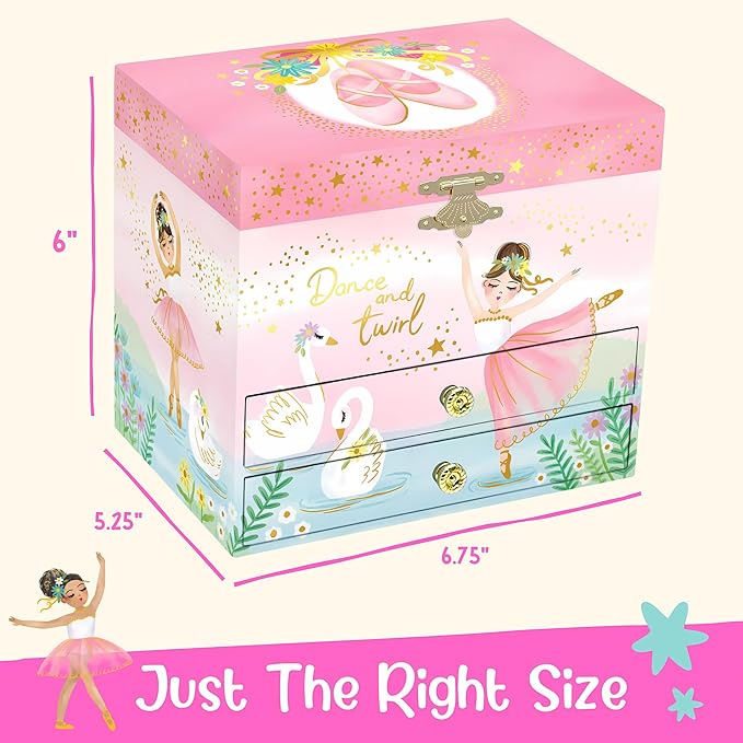 Musical Ballerina Jewelry Box for Girls - Kids Music Box with Spinning Ballerina, Ballet Birthday Gifts for Little Girls, Jewelry Boxes, 6.8 x 5.3 x 6 in - Ages 3-10, Pink