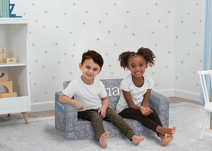 Serta Perfect Sleeper Personalized Extra Wide Convertible Sofa to Lounger, Comfy 2-in-1 Flip Open Couch/Sleeper for Kids, Grey