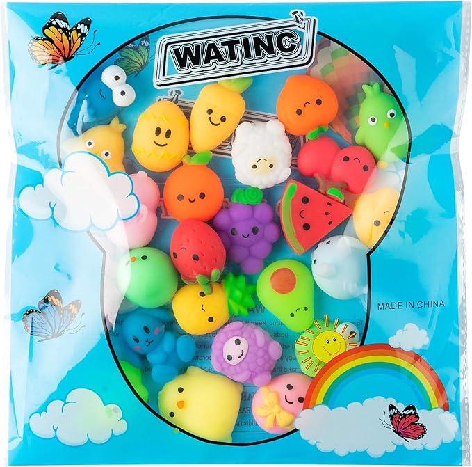 WATINC 30Pcs Easter Mochi Squeeze Toys for Easter Party Favor, Soft Kawaii Easter Bunny Chick Colorful Fruit Rabbit Stress Relief Hand Toys Fidget Toy, Birthday Gift for Kids, Easter Party Supplies