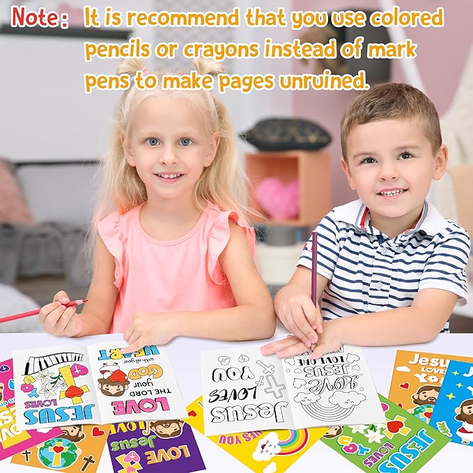 24Pcs Jesus Loves You Coloring Books - Religious Bible DIY Color-in Pages Booklet Bulk Drawing Holiday Christian Activity Supplies for Sunday School Classroom Rewards Artwork Gift for Kids