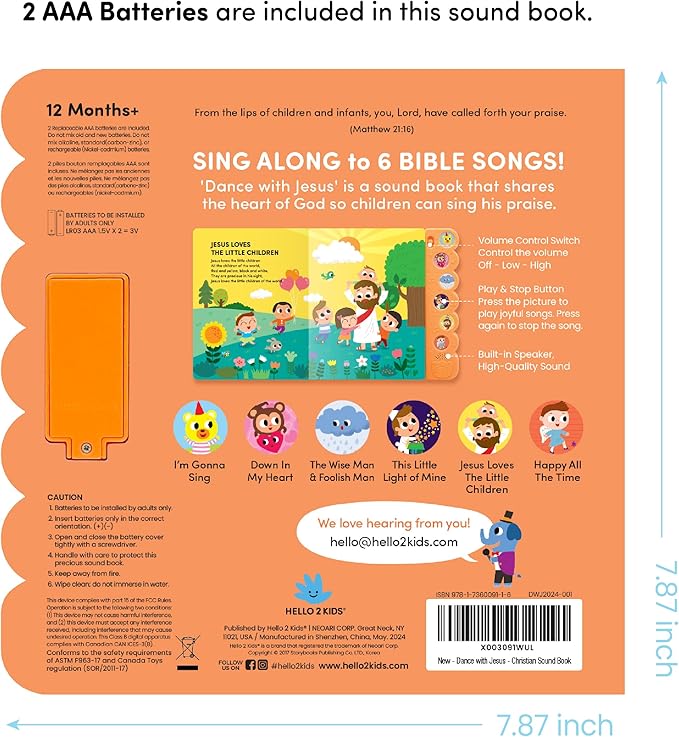 Dance with Jesus Christian Sound Books for Kids - 6 Bible Songs for Toddlers – Christian Gifts for Kids - Baby Bible for Baptism, Christening, Dedication Gifts, Sunday School, Preschool Homeschool